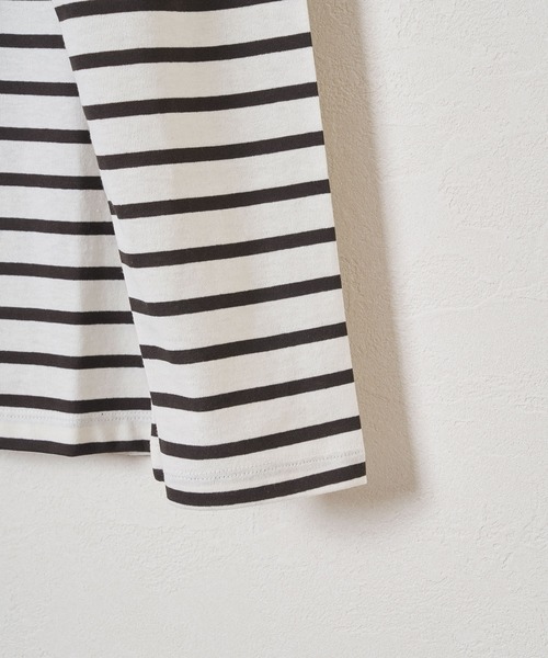 Liyoca(リヨカ)の「【Liyoca】オーガニックコットン長袖ボーダープルオーバー -手洗い可-(Tシャツ/カットソー・レディース・イエロー/スミクロ/ブラウン・FREE)」の11枚目の写真