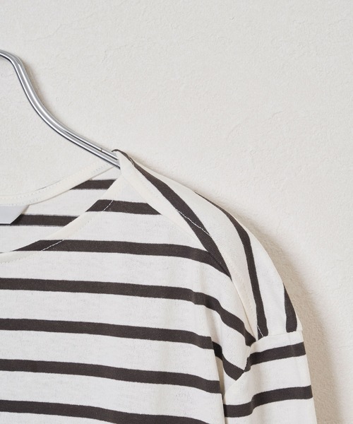 Liyoca(リヨカ)の「【Liyoca】オーガニックコットン長袖ボーダープルオーバー -手洗い可-(Tシャツ/カットソー・レディース・イエロー/スミクロ/ブラウン・FREE)」の10枚目の写真