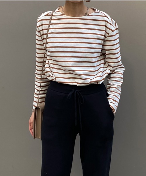 Liyoca(リヨカ)の「【Liyoca】オーガニックコットン長袖ボーダープルオーバー -手洗い可-(Tシャツ/カットソー・レディース・イエロー/スミクロ/ブラウン・FREE)」の12枚目の写真