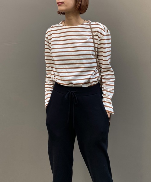 Liyoca(リヨカ)の「【Liyoca】オーガニックコットン長袖ボーダープルオーバー -手洗い可-(Tシャツ/カットソー・レディース・イエロー/スミクロ/ブラウン・FREE)」の13枚目の写真