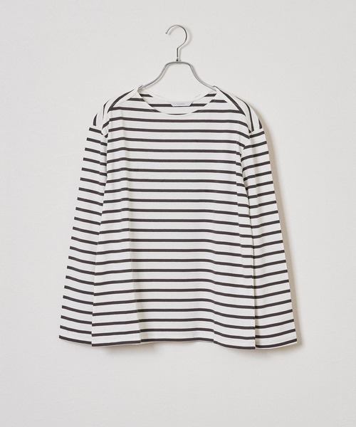 Liyoca(リヨカ)の「【Liyoca】オーガニックコットン長袖ボーダープルオーバー -手洗い可-(Tシャツ/カットソー・レディース・イエロー/スミクロ/ブラウン・FREE)」の4枚目の写真