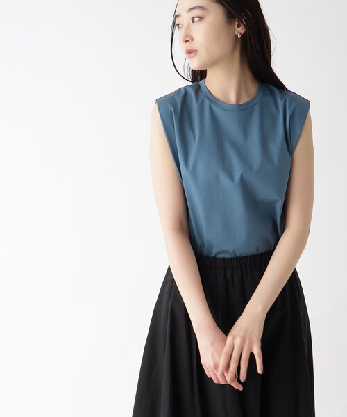 OPAQUE.CLIP（オペークドットクリップ）の「◆≪ヒルナンデス！で紹介≫ シルキースーピマ フレンチスリーブカットソー【イージーケア/接触冷感/洗濯機洗い可】（Tシャツ/カットソー・レディース・ホワイト系/ブラック/ブラウン系その他/サンドベージュ/ブルー系5・36/38/40）」の9枚目の写真