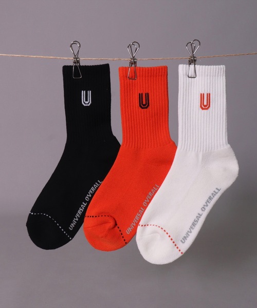 UNIVERSAL OVERALL(ユニバーサルオーバーオール)の「(LG)【UNIVERSAL OVERALL】【3足セット】サイド ロゴ クルー ソックス(ソックス/靴下・メンズ・その他1・25-27CM/23-25cm)」の1枚目の写真