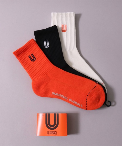 UNIVERSAL OVERALL(ユニバーサルオーバーオール)の「(LG)【UNIVERSAL OVERALL】【3足セット】サイド ロゴ クルー ソックス(ソックス/靴下・メンズ・その他1・25-27CM/23-25cm)」の2枚目の写真