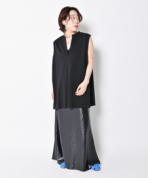 CITYSHOP KEY NECK N-SL Tシャツ ノースリーブ ブラック CITYSHOP（シティーショップ）の「《追加》KEY NECK N-SL Tシャツ（T