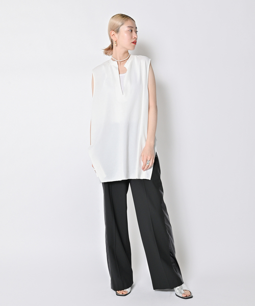 CITYSHOP KEY NECK N-SL Tシャツ ノースリーブ ブラック CITYSHOP（シティーショップ）の「《追加》KEY NECK N-SL Tシャツ（T
