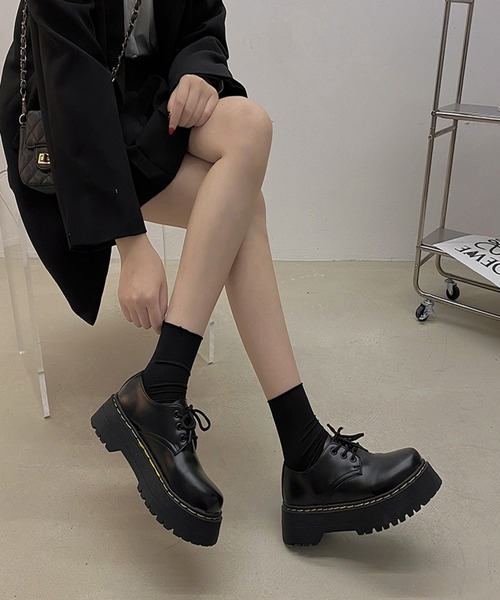 Burner(バーナー)の「【OKUOKU 0909】 レースアップシューズ ローファー oku-shoes-679034939337-42(ローファー・レディース・ブラック・36/38/40)」の1枚目の写真