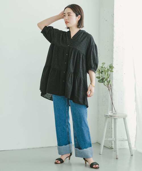ITEMS URBANRESEARCH(アイテムズ アーバンリサーチ)の「レースティアードブラウス(シャツ/ブラウス・レディース・ブラック/オフホワイト・FREE)」の6枚目の写真