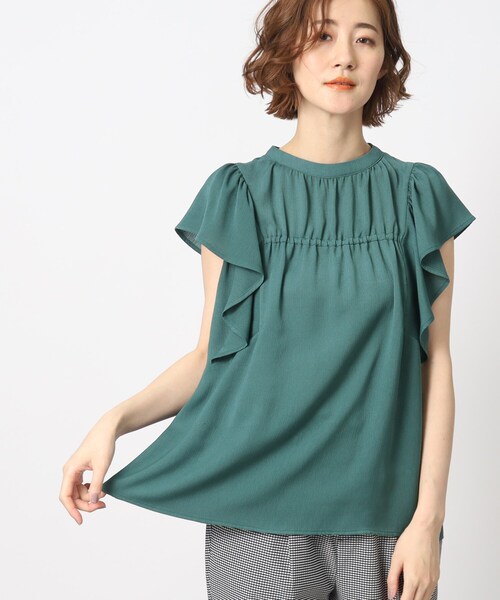 grove（グローブ）の「◆一枚で華やか！楊柳ギャザーフリルブラウス（シャツ/ブラウス・レディース・ブラック/ダークグリーン/ナチュラル・02/03/04/01/05）」の3枚目の写真