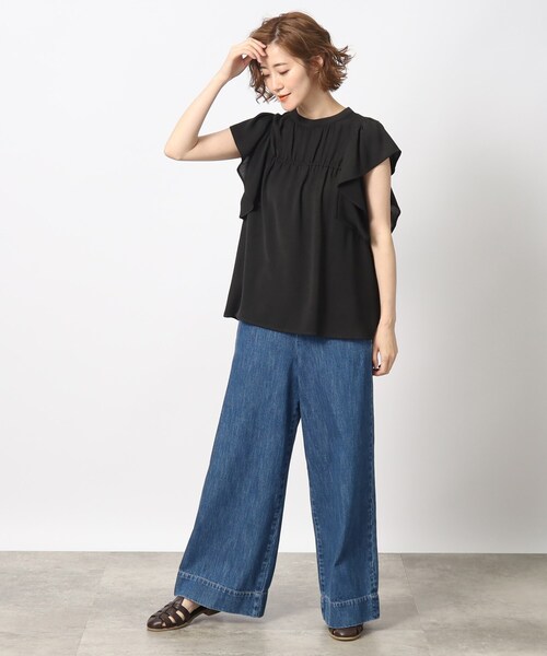 grove（グローブ）の「◆一枚で華やか！楊柳ギャザーフリルブラウス（シャツ/ブラウス・レディース・ブラック/ダークグリーン/ナチュラル・02/03/04/01/05）」の4枚目の写真