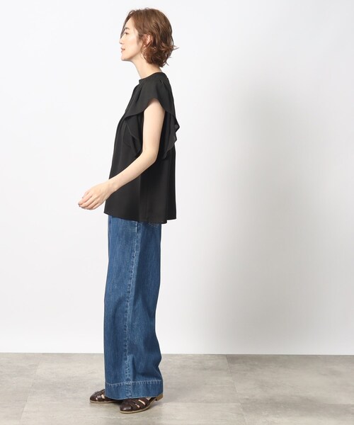 grove（グローブ）の「◆一枚で華やか！楊柳ギャザーフリルブラウス（シャツ/ブラウス・レディース・ブラック/ダークグリーン/ナチュラル・02/03/04/01/05）」の5枚目の写真