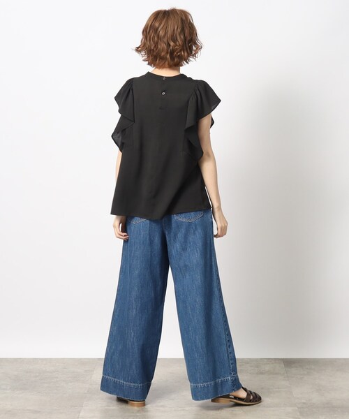 grove（グローブ）の「◆一枚で華やか！楊柳ギャザーフリルブラウス（シャツ/ブラウス・レディース・ブラック/ダークグリーン/ナチュラル・02/03/04/01/05）」の6枚目の写真