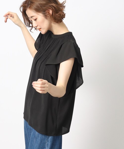 grove（グローブ）の「◆一枚で華やか！楊柳ギャザーフリルブラウス（シャツ/ブラウス・レディース・ブラック/ダークグリーン/ナチュラル・02/03/04/01/05）」の7枚目の写真