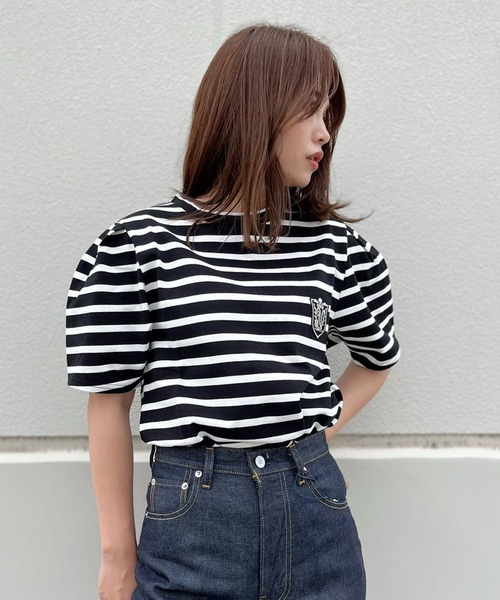nina mew(ニーナミュウ)の「ボーダーワッペントップス(Tシャツ/カットソー・レディース・ホワイト/ベージュ・FREE)」の13枚目の写真