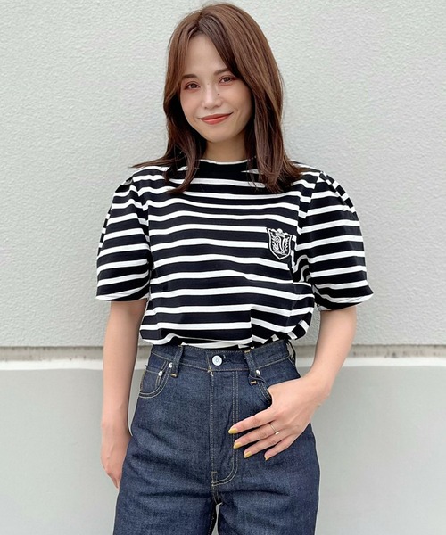nina mew(ニーナミュウ)の「ボーダーワッペントップス(Tシャツ/カットソー・レディース・ホワイト/ベージュ・FREE)」の7枚目の写真