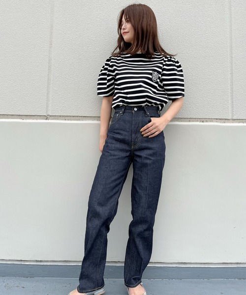 nina mew(ニーナミュウ)の「ボーダーワッペントップス(Tシャツ/カットソー・レディース・ホワイト/ベージュ・FREE)」の9枚目の写真