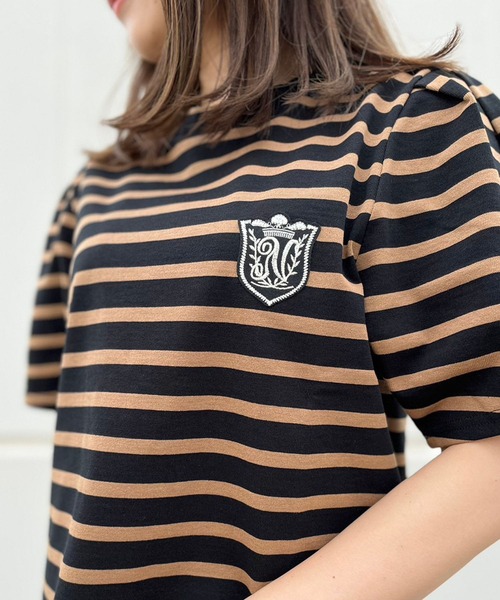 nina mew(ニーナミュウ)の「ボーダーワッペントップス(Tシャツ/カットソー・レディース・ホワイト/ベージュ・FREE)」の8枚目の写真