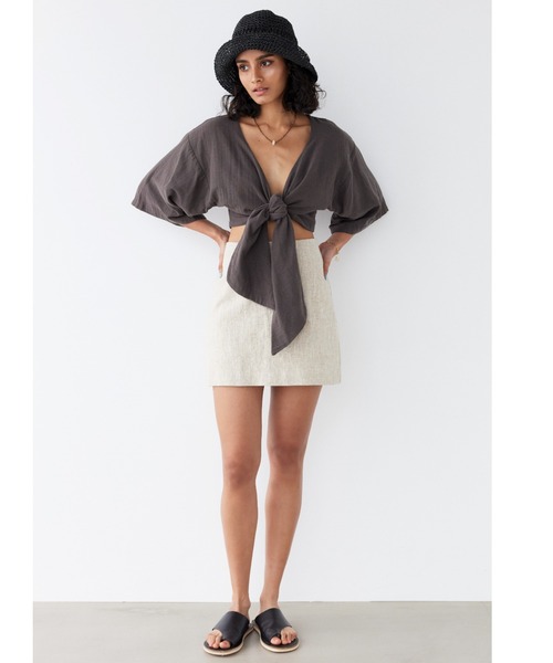 ALEXIA STAM(アリシアスタン)の「Linen Mini Skirt /リネンミニ台形スカート(スカート・レディース・ベージュ/チャコールグレー・S/M)」の13枚目の写真