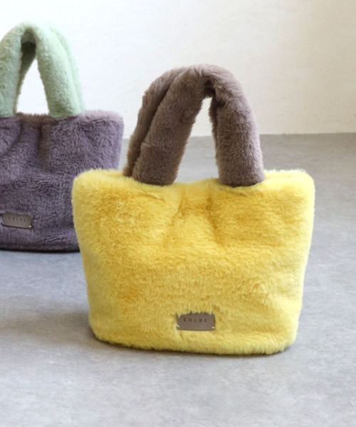 COLDE (コルデ)の「フェイクファーバイカラートートバッグ(トートバッグ・レディース・サックスブルー/イエロー/チャコールグレー/パープル・FREE)」の17枚目の写真