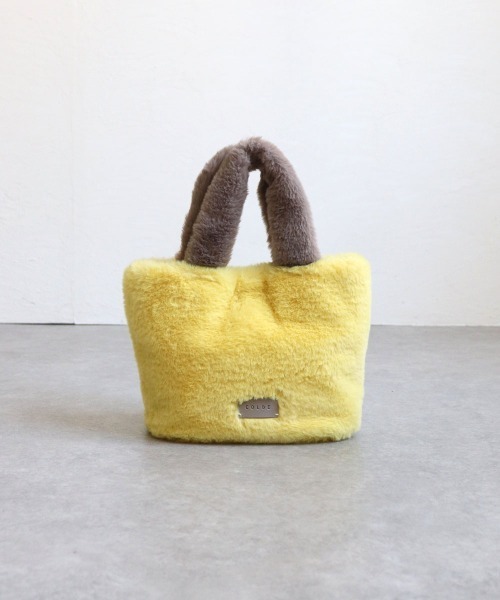 COLDE (コルデ)の「フェイクファーバイカラートートバッグ(トートバッグ・レディース・サックスブルー/イエロー/チャコールグレー/パープル・FREE)」の19枚目の写真