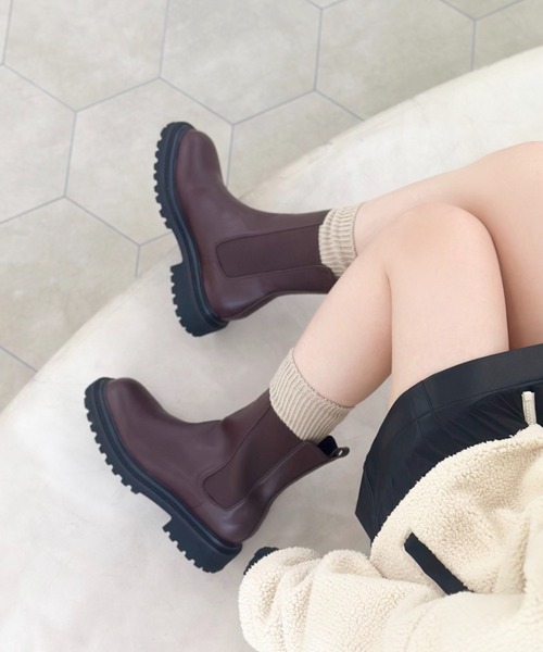 ORiental TRaffic(オリエンタルトラフィック)の「厚底 スクエアトゥ チェルシー ブーツ 31410(ブーツ・レディース・ブラウン/ブラック/ホワイト・LL/S/SS/L/3L/M)」の6枚目の写真