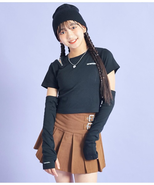 新品 アナスイミニ アームウォーマー付き トップス  蝶刺繍 150 チョーカーつき蝶Tシャツ(120cm ライト ブルー): キッズ - ナルミヤ