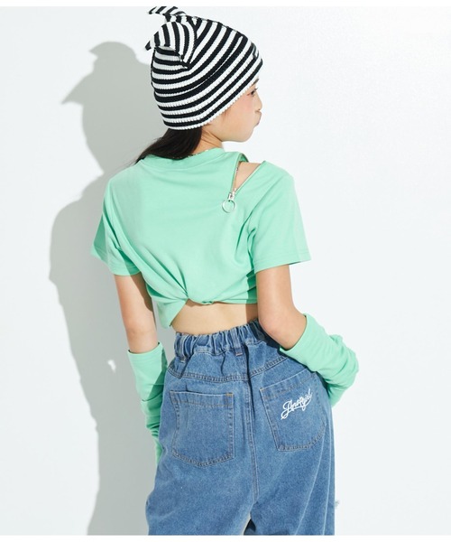 ANAP GｉRL（アナップガール）の「アームウォーマー付刺繍トップス（Tシャツ/カットソー・キッズ・グレー/ブラック/グリーン・XS/S/M）」の11枚目の写真