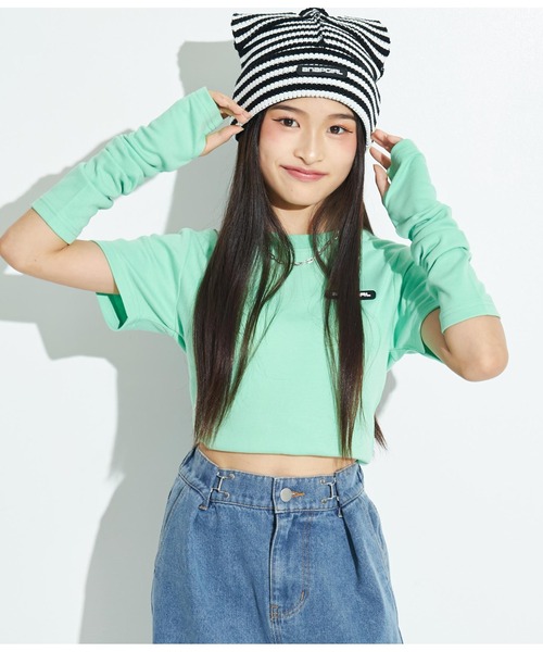 ANAP GｉRL（アナップガール）の「アームウォーマー付刺繍トップス（Tシャツ/カットソー・キッズ・グレー/ブラック/グリーン・XS/S/M）」の9枚目の写真