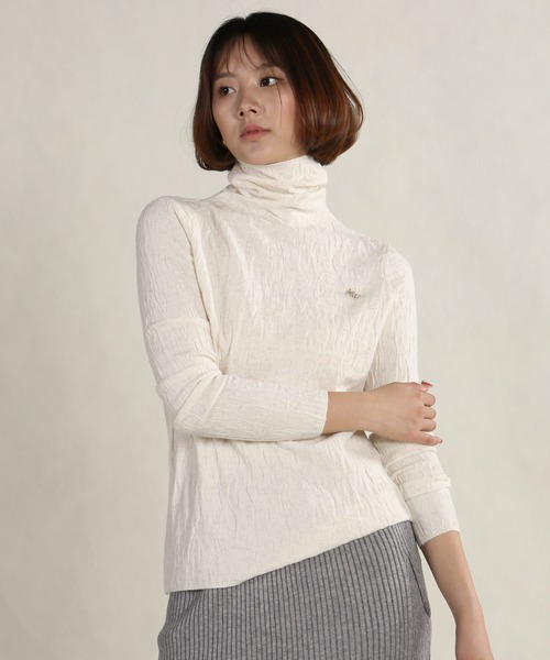 Mayree（メイリー）の「【AURORIA】ハイネックワッシャーニットトップス（ニット/セーター・レディース・ベージュ/ブルー/ホワイト/ブラック/ブラウン・FREE）」の10枚目の写真