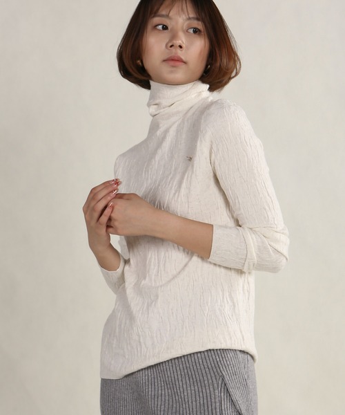 Mayree（メイリー）の「【AURORIA】ハイネックワッシャーニットトップス（ニット/セーター・レディース・ベージュ/ブルー/ホワイト/ブラック/ブラウン・FREE）」の19枚目の写真