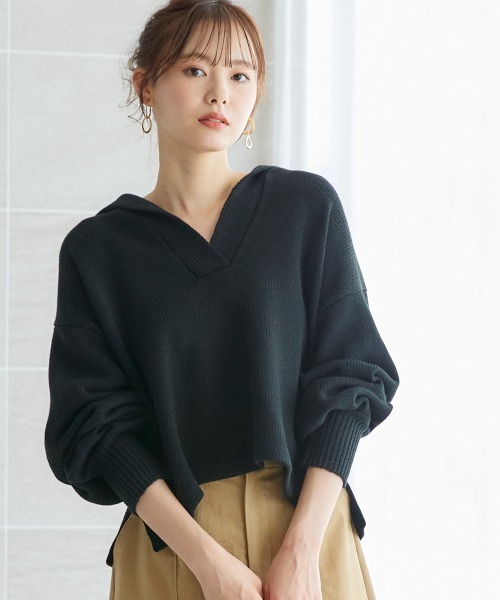 miclat（ミクラ）の「大きいサイズ　ニットパーカー　miclat（ニット/セーター・レディース・ブラック/ベージュ・L/LL/3L/4L/5L）」の2枚目の写真