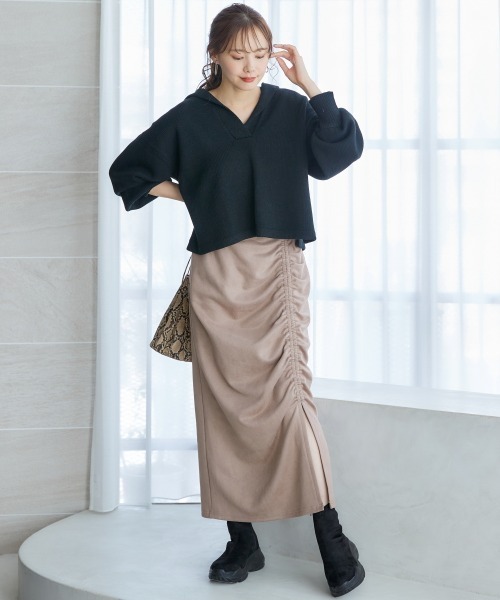 miclat（ミクラ）の「大きいサイズ　ニットパーカー　miclat（ニット/セーター・レディース・ブラック/ベージュ・L/LL/3L/4L/5L）」の4枚目の写真