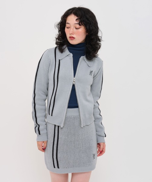 TINA：JOJUN（ティーナジョジュン）の「トラック ニットミニスカート TINA：JOJUN（スカート・レディース・チャコール/ライトブルー・M）」の3枚目の写真