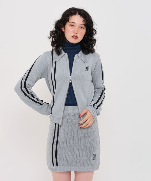 TINA：JOJUN（ティーナジョジュン）の「トラック ニットミニスカート TINA：JOJUN（スカート・レディース・チャコール/ライトブルー・M）」の4枚目の写真