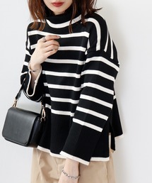 A.N.L ボーダーハイネックニット