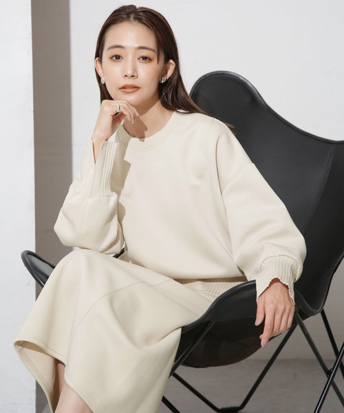 NANO universe（ナノユニバース）の「ボンディングカットワイドシルエットトップス(セットアップ可)（Tシャツ/カットソー・レディース・ブラック/ライトベージュ/ピンク・FREE）」の3枚目の写真