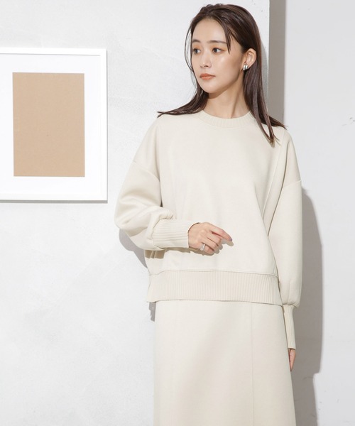 NANO universe（ナノユニバース）の「ボンディングカットワイドシルエットトップス(セットアップ可)（Tシャツ/カットソー・レディース・ブラック/ライトベージュ/ピンク・FREE）」の5枚目の写真