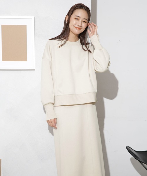 NANO universe（ナノユニバース）の「ボンディングカットワイドシルエットトップス(セットアップ可)（Tシャツ/カットソー・レディース・ブラック/ライトベージュ/ピンク・FREE）」の6枚目の写真