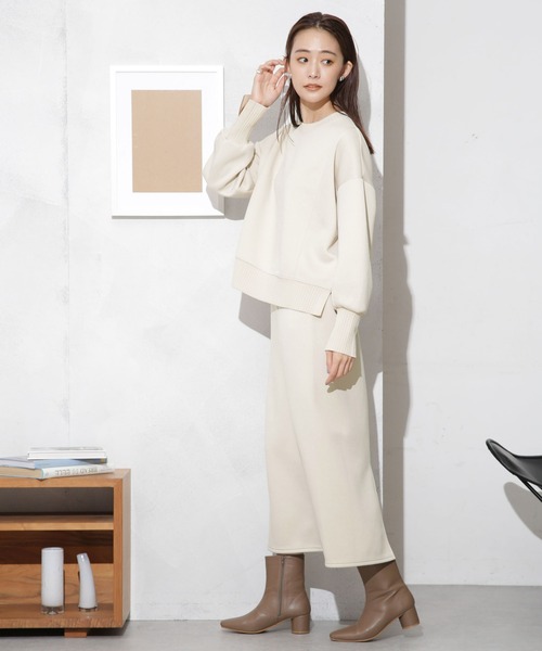 NANO universe（ナノユニバース）の「ボンディングカットワイドシルエットトップス(セットアップ可)（Tシャツ/カットソー・レディース・ブラック/ライトベージュ/ピンク・FREE）」の7枚目の写真