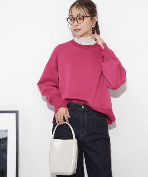 NANO universe（ナノユニバース）の「ボンディングカットワイドシルエットトップス(セットアップ可)（Tシャツ/カットソー・レディース・ブラック/ライトベージュ/ピンク・FREE）」の11枚目の写真