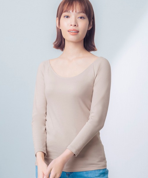 WING（ウイング）の「「綿の贅沢オーガニック」あったかインナー　8分袖（インナーウェア/肌着・レディース・ブラック/ベージュ・LL/L/M）」の2枚目の写真