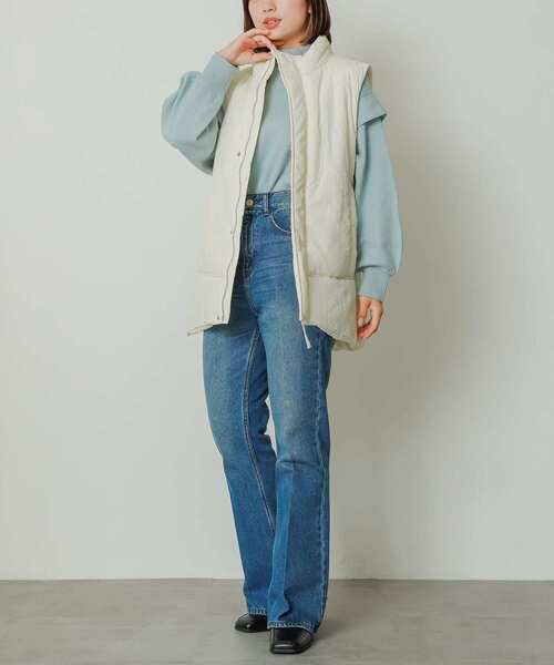 SENSE OF PLACE by URBAN RESEARCH（センスオブプレイスバイアーバンリサーチ）の「スタンドカラーパフベスト（ダウンベスト・レディース・アイボリー/ブラック・ONE）」の21枚目の写真