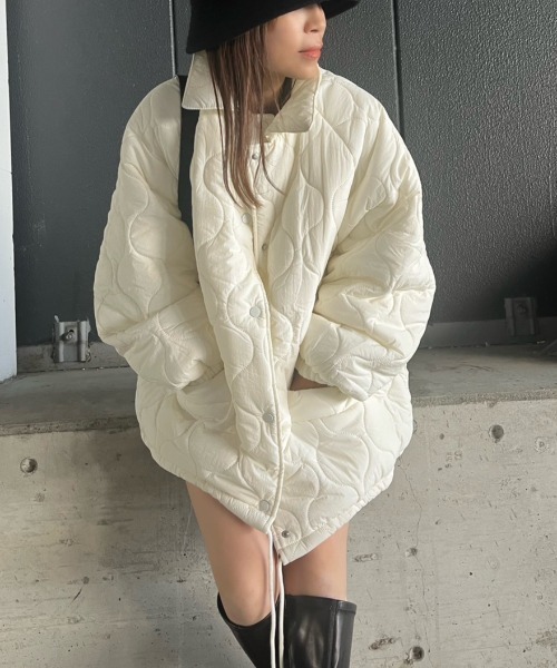 Ada.(エイダ)の「軽く羽織れるあったかもこもこ裏地◎ ステンカラー 中綿 キルティング パファージャケット(ブルゾン・レディース・ブラック/ライトブルー/ベージュ/オフホワイト/カーキ・L/M)」の20枚目の写真