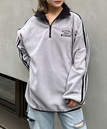 ハーフジップ配色サイドラインフリーストップス