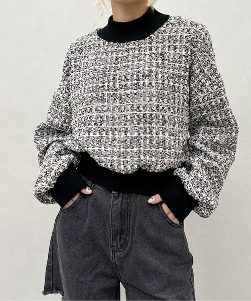 SpRay(スプレイ)の「ファンシーツィードリブハイネック(Tシャツ/カットソー・レディース・ネイビー/ブラック/サックスブルー・FREE)」の6枚目の写真
