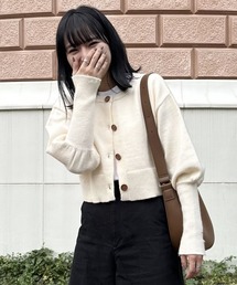 nissen | 【かほこ。さんコラボ】ぽわん袖ショート丈ニットカーディガン(カーディガン/ボレロ)