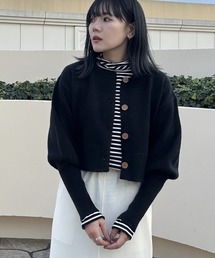 【かほこ。さんコラボ】ぽわん袖ショート丈ニットカーディガン