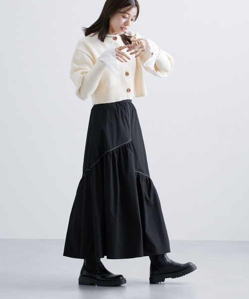 かほこ。さんコラボ】ぽわん袖ショート丈ニットカーディガン