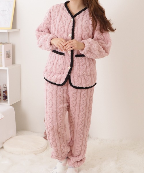 セール】パールボタンケーブル柄ふわもこルームセット（ルーム