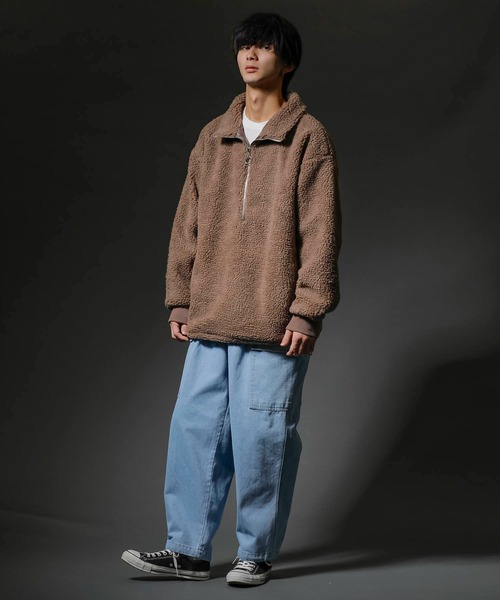 eftyus（エフティウス）の「ゆるもこボア × リング ハーフジップ スタンドカラーブルゾン（ブルゾン・メンズ・ブラック/カーキ/グリーン/ベージュ/モカ・L/LL/M）」の18枚目の写真